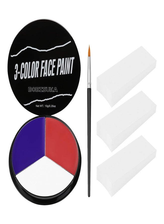 BOBISUKA US Flag Red White Blue Face Painting Kit, 3 Colors Facepaint + 3PC Sponge + Brush for Halloween Costume Clown Joker, Eye Black for Sports & 4th of July Independence Day America’s Patriotic Parades - Image 1
